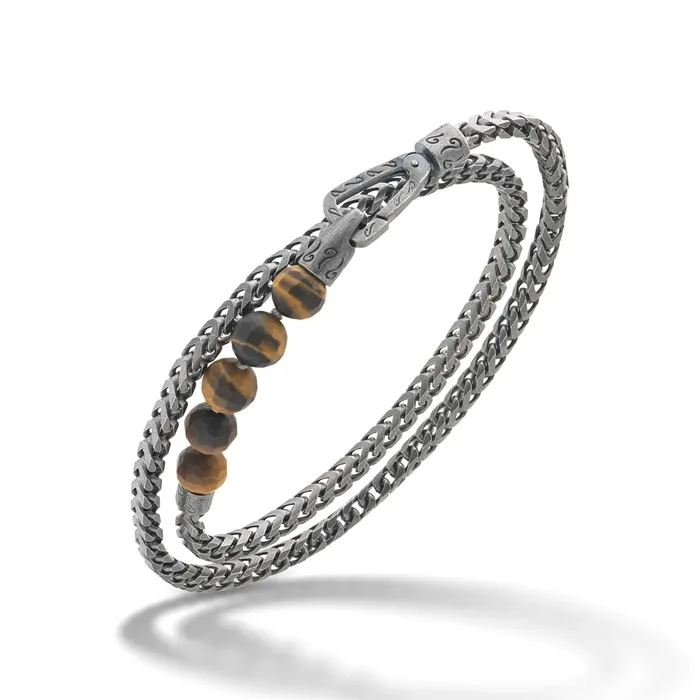 Bracelets Marco Dal Maso Marco Dal Maso Ulysses Double Wrap Recycled Oxidized Sterling Silver and Tiger Eye Bead Bracelet Bracelets Marco Dal Maso Marco Dal Maso Ulysses Double Wrap Recycled Oxidized Sterling Silver and Tiger Eye Bead Bracelet
