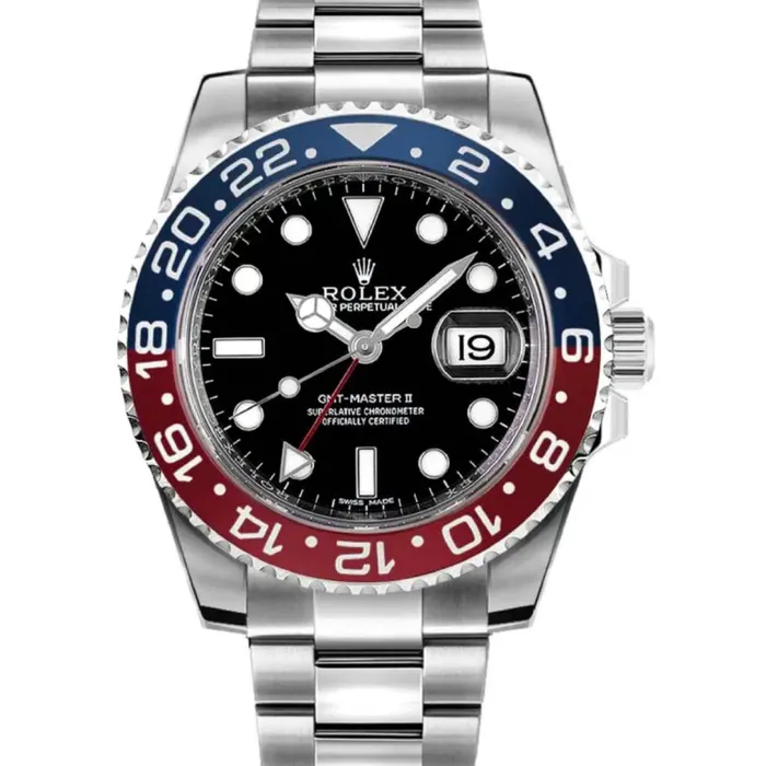 Bracelets Rolex Rolex GMTMaster II Pepsi 40mm Ref 116719BLRO Black Dial Red Blue Ceramic Bezel 18K White Gold Oyster Bracelet Mens Watch