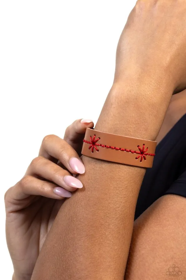 Paparazzi Jewelry Bracelets Paparazzi Bracelet CrossStitched Gardens Red