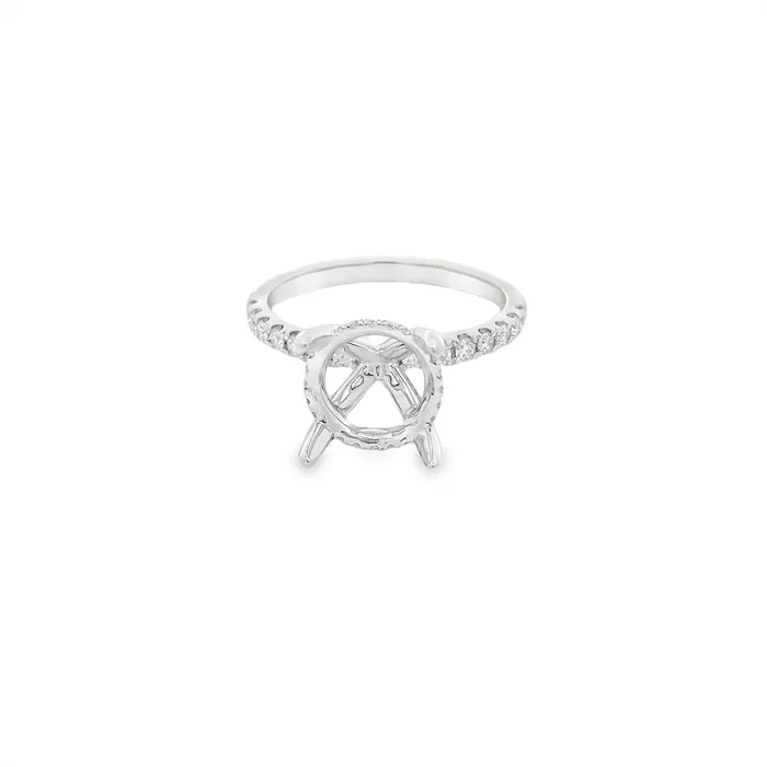 Rings 14K White Gold Semimount Ring with Hidden Diamond Halo Engagement Collections