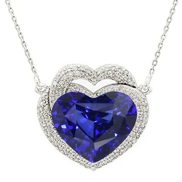 HarryChadEntcom Halo Heart Blue Sapphire Pendant Pave Set Natural Earth Mined Diamond Necklace 650 Carats Necklaces