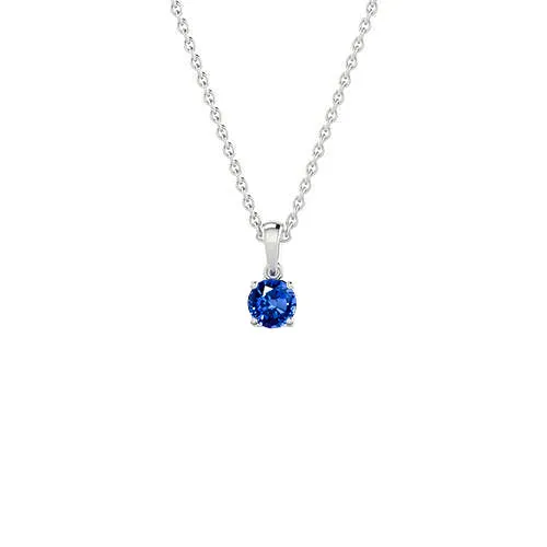 Necklaces GB Round Cut Ceylon Sapphire Natural Earth Mined Diamond Pendant Necklace 2 Carat WG 14K