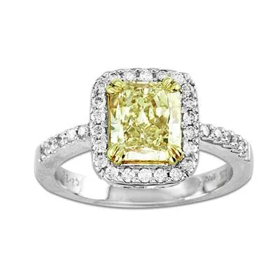 Rings GB Radiant Cut Yellow Sapphire Gemstone Ring White Gold Natural Earth Mined Diamond 25 Ct
