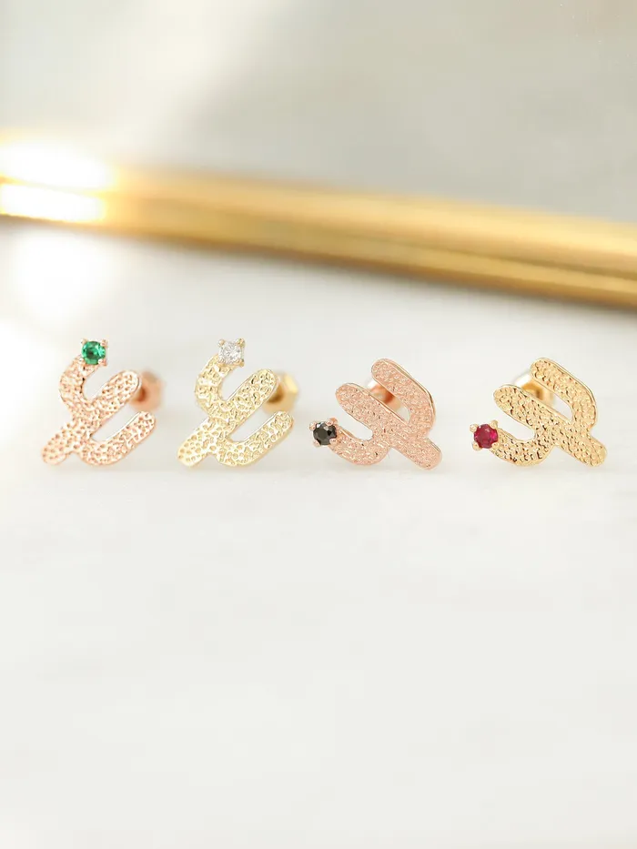 14K Gold Cactus Cartilage Earring 18g16g MinimalBijoux Earrings