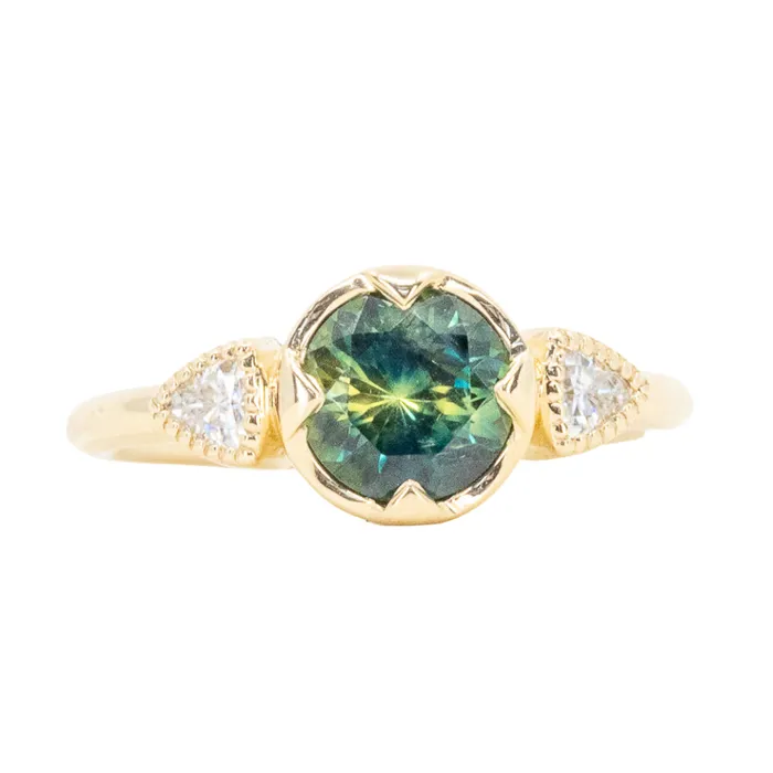 Anueva Jewelry Rings 139ct Australian Parti Sapphire Three Stone Compass Set Low Profile Milgrain Antique Ring in 14k Yellow Gold Anueva Jewelry Rings 139ct Australian Parti Sapphire Three Stone Compass Set Low Profile Milgrain Antique Ring in 14k Yellow Gold