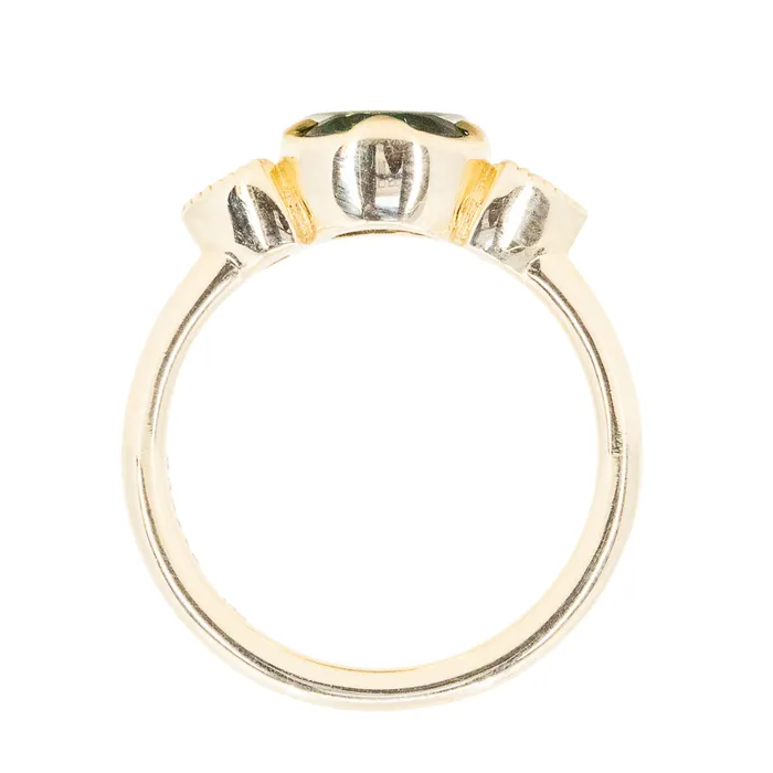 Anueva Jewelry Rings 139ct Australian Parti Sapphire Three Stone Compass Set Low Profile Milgrain Antique Ring in 14k Yellow Gold