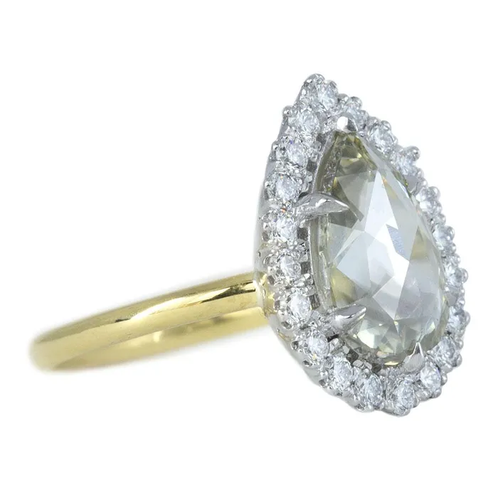 Anueva Jewelry Rings 224ct Grey Pear Rosecut Diamond and Scalloped Halo Antique Ring in Two Tone Gold