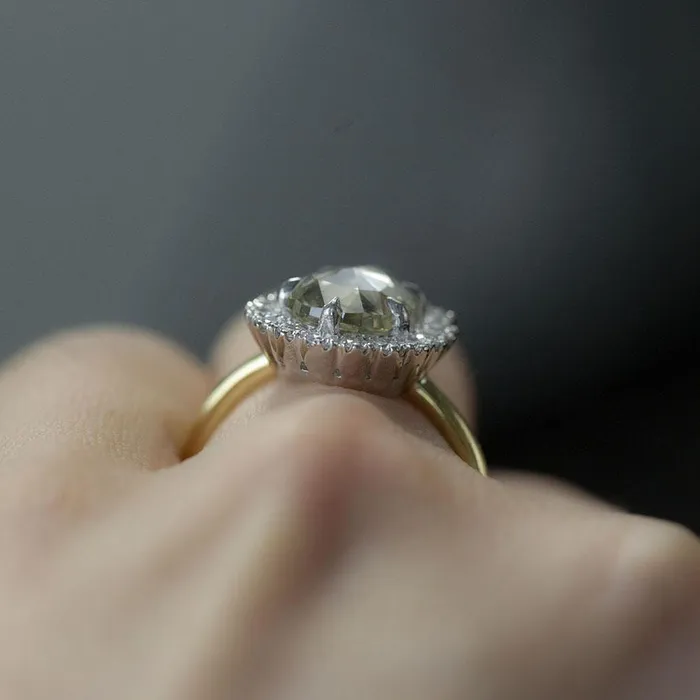 Anueva Jewelry Rings 224ct Grey Pear Rosecut Diamond and Scalloped Halo Antique Ring in Two Tone Gold