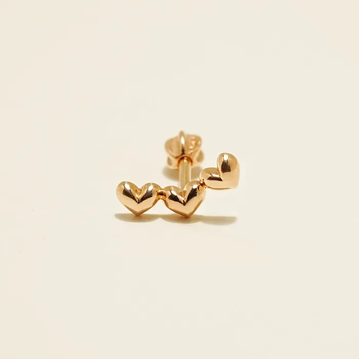 Earrings 14K Gold Triple Volume Heart Cartilage Earring 18G16G MinimalBijoux