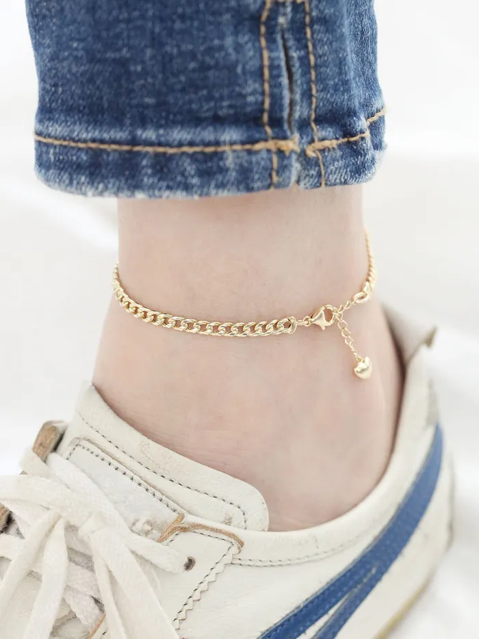 MinimalBijoux Bracelets 14K Gold Heart Chain Anklet Bracelet