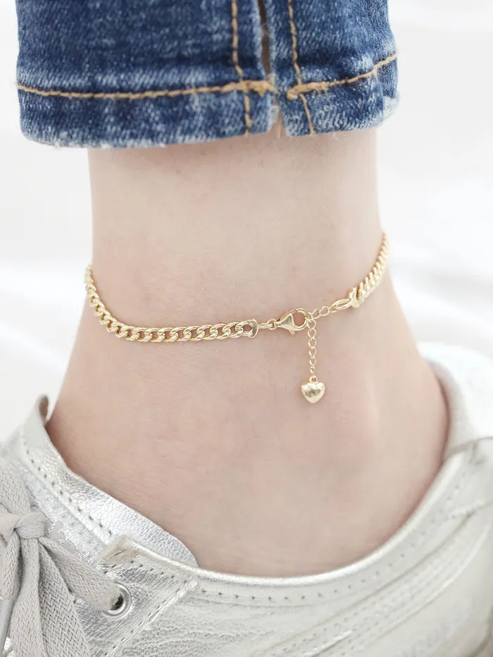MinimalBijoux Bracelets 14K Gold Heart Chain Anklet Bracelet