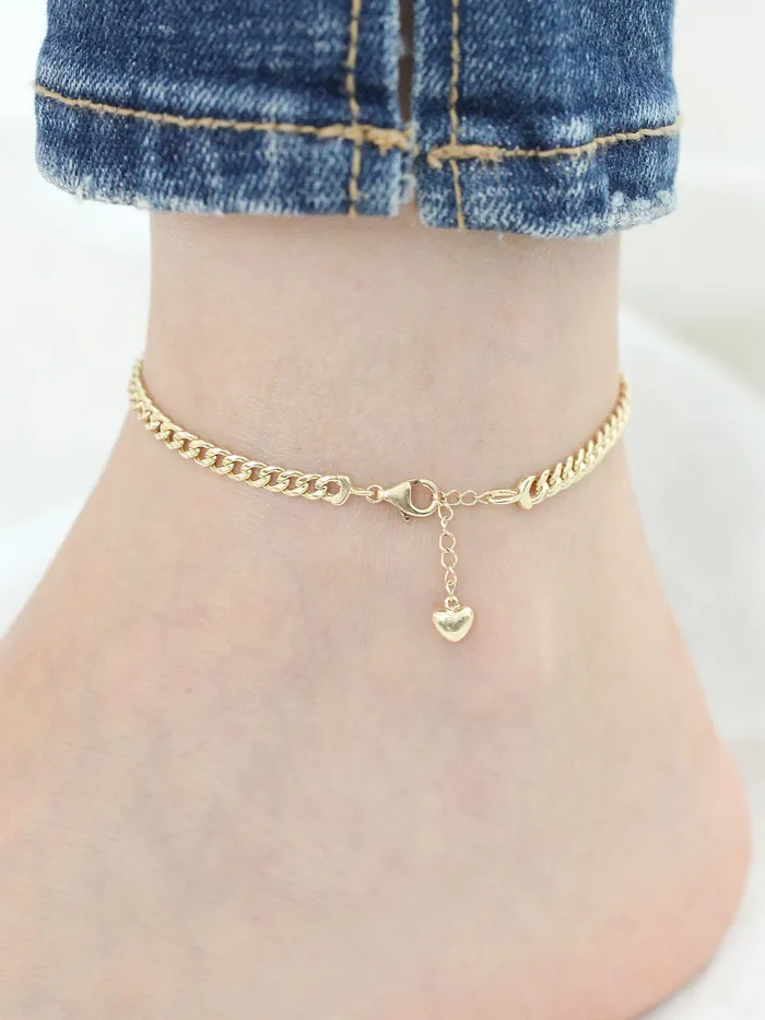 MinimalBijoux Bracelets 14K Gold Heart Chain Anklet Bracelet