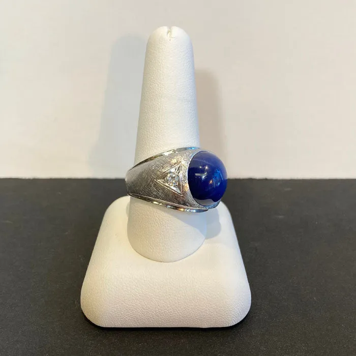 Moriartys Gem Art Rings 14K White Gold Gentlemans Synthetic Star Sapphire and Fine Diamond Ring
