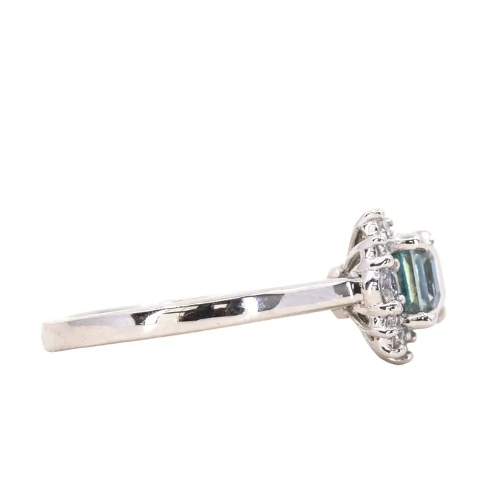 Rings Anueva Jewelry 180ct Emerald Cut Denim Blue Sapphire and Asymmetrical Diamond Cluster Ring in Platinum