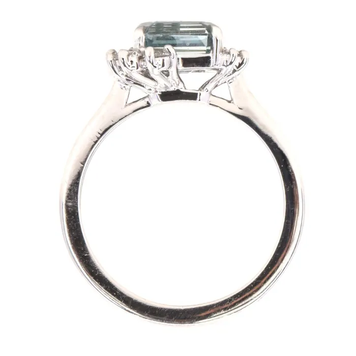 Rings Anueva Jewelry 180ct Emerald Cut Denim Blue Sapphire and Asymmetrical Diamond Cluster Ring in Platinum