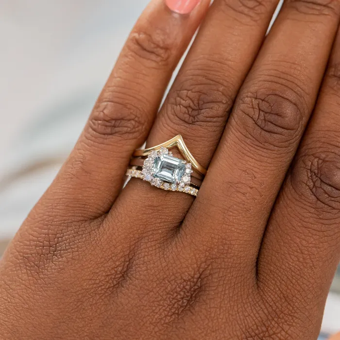 Rings Anueva Jewelry 180ct Emerald Cut Denim Blue Sapphire and Asymmetrical Diamond Cluster Ring in Platinum