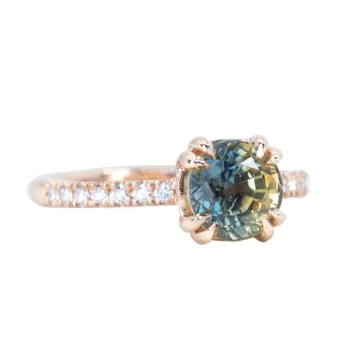 Rings Anueva Jewelry 210ct Multicolor Sapphire Solitaire Double Prong Ring with Diamonds in 14k Rose Gold