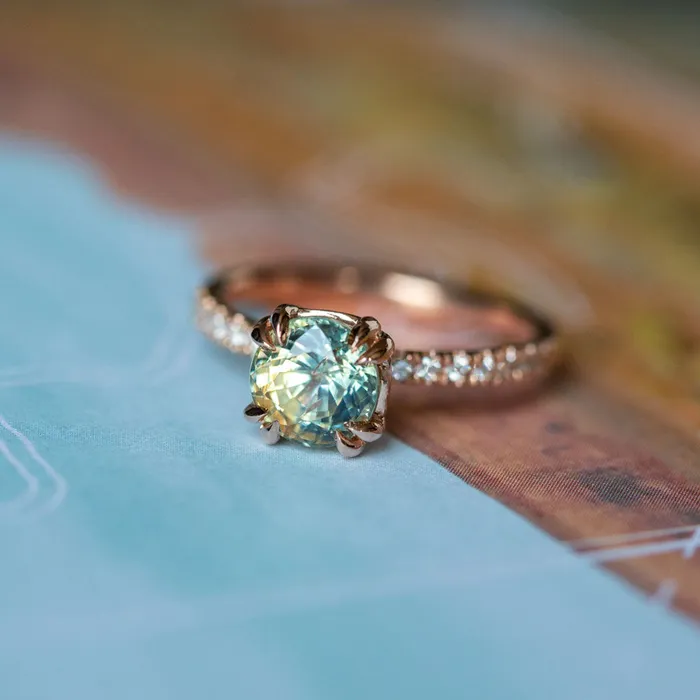 Rings Anueva Jewelry 210ct Multicolor Sapphire Solitaire Double Prong Ring with Diamonds in 14k Rose Gold