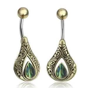 Tulsa Body Jewelry Rings Abalone Teardrop Brass Belly Ring