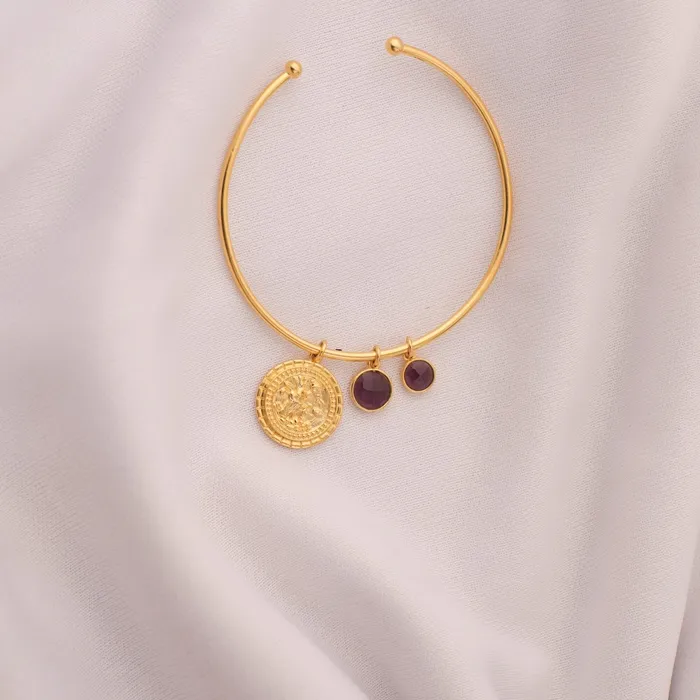 Amethyst Aquarius Zodiac Gold Plated Silver Chain Bracelet SILVER Bracelets
