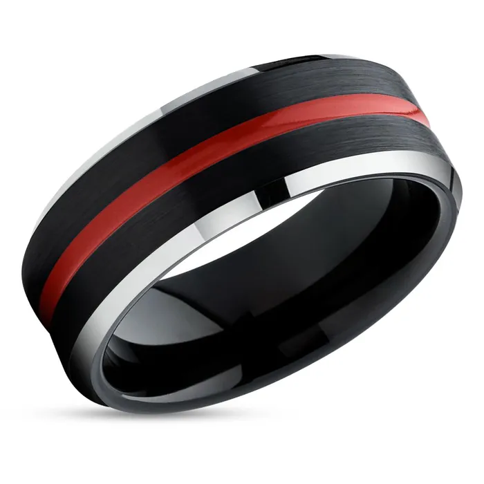 Black Tungsten Wedding Ring Red Tungsten Ring Black Wedding Band Red Ring Clean Casting Jewelry Rings