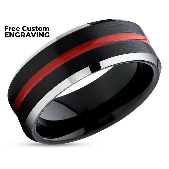 Black Tungsten Wedding Ring Red Tungsten Ring Black Wedding Band Red Ring Clean Casting Jewelry Rings