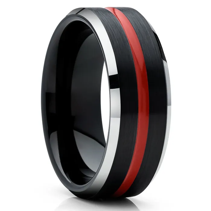 Black Tungsten Wedding Ring Red Tungsten Ring Black Wedding Band Red Ring Clean Casting Jewelry Rings