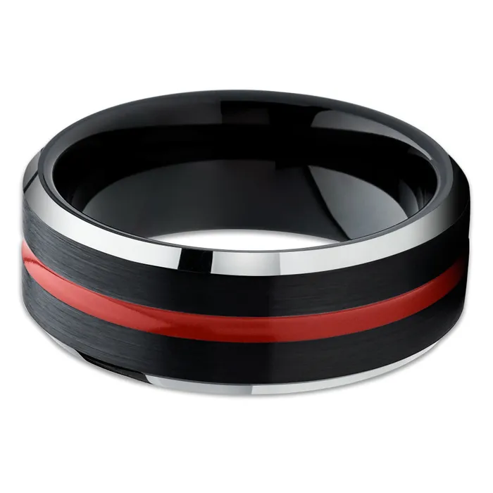 Black Tungsten Wedding Ring Red Tungsten Ring Black Wedding Band Red Ring Clean Casting Jewelry Rings