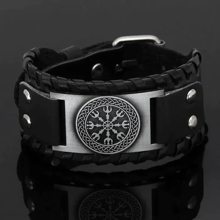 Bracelets VikingStore Helm of Awe Aegishjalmur Viking Leather Bracelet