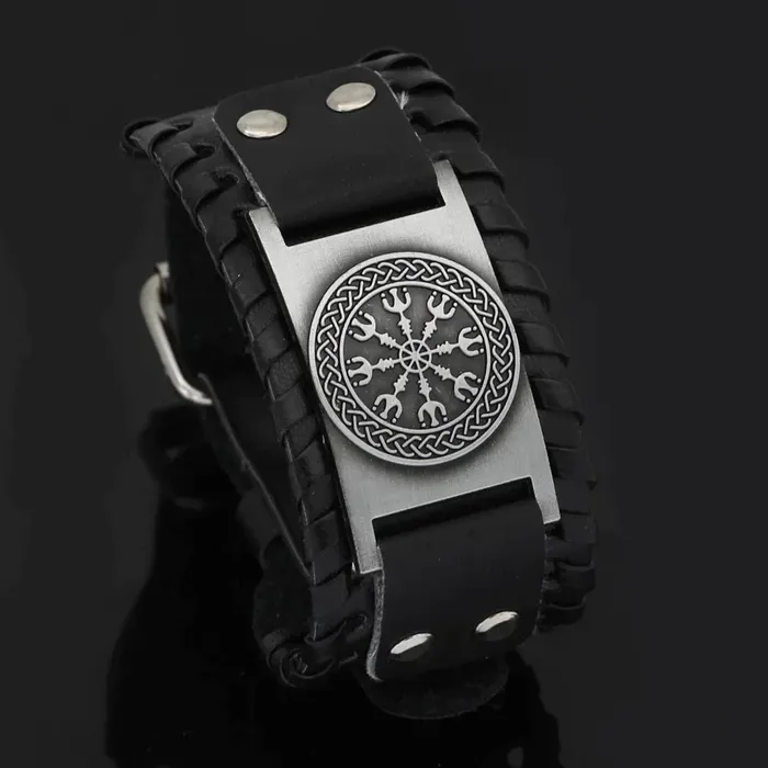 Bracelets VikingStore Helm of Awe Aegishjalmur Viking Leather Bracelet