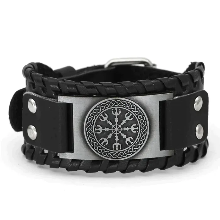 Bracelets VikingStore Helm of Awe Aegishjalmur Viking Leather Bracelet