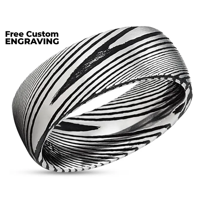 Clean Casting Jewelry Rings Damascus Steel Wedding Ring 8mm Ring Damascus Steel Ring Wedding Band