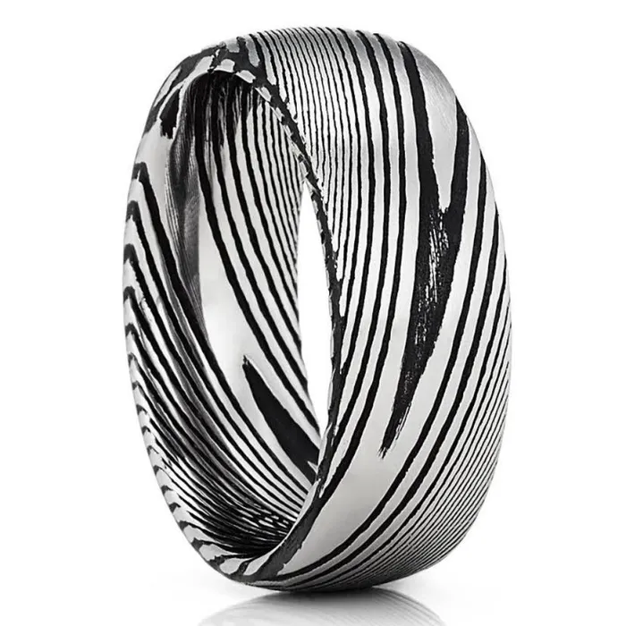 Clean Casting Jewelry Rings Damascus Steel Wedding Ring 8mm Ring Damascus Steel Ring Wedding Band