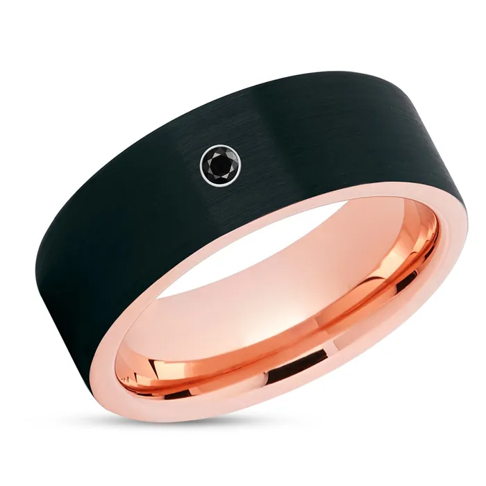 Clean Casting Jewelry Rings Rose Gold Tungsten Wedding Band Black Diamond Ring Wedding Ring Black Diamond