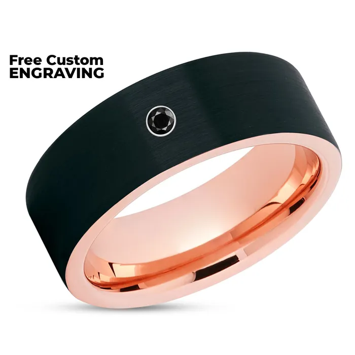Clean Casting Jewelry Rings Rose Gold Tungsten Wedding Band Black Diamond Ring Wedding Ring Black Diamond