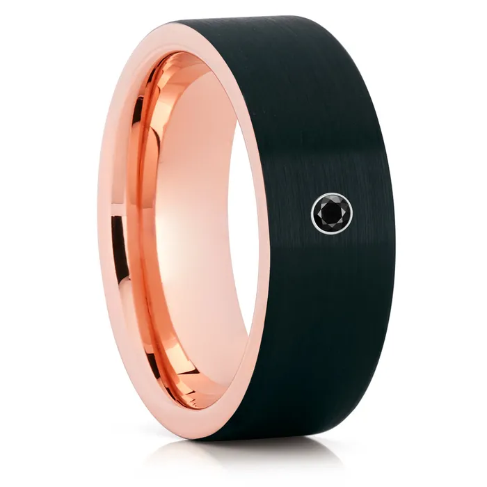 Clean Casting Jewelry Rings Rose Gold Tungsten Wedding Band Black Diamond Ring Wedding Ring Black Diamond