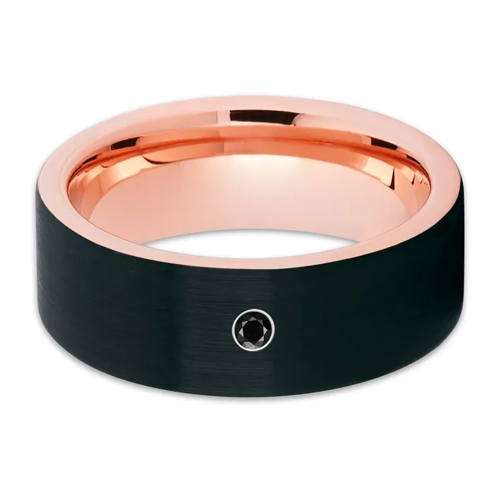 Clean Casting Jewelry Rings Rose Gold Tungsten Wedding Band Black Diamond Ring Wedding Ring Black Diamond