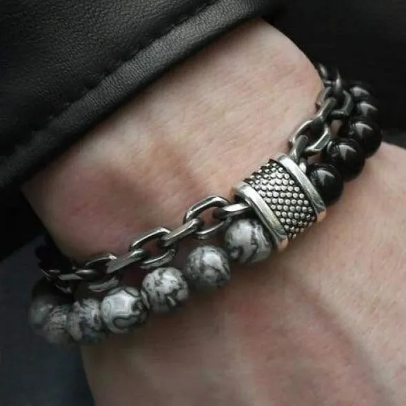 Doublelayer Beaded Stone Viking Bracelet VikingStore Bracelets