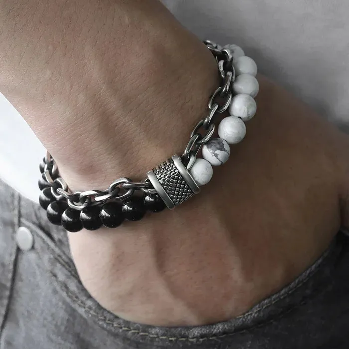 Doublelayer Beaded Stone Viking Bracelet VikingStore Bracelets