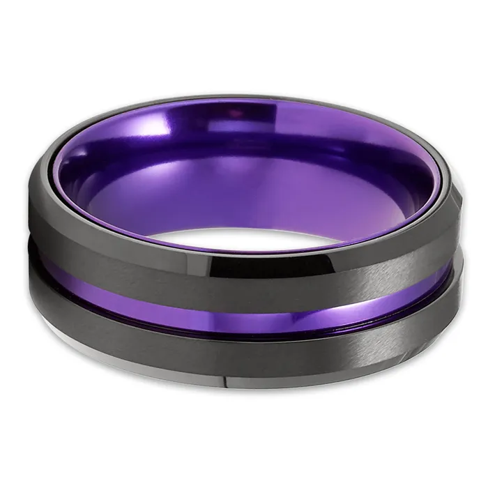 Purple Wedding Ring Black Tungsten Ring Black Wedding Band Purple Tungsten Ring Clean Casting Jewelry Rings