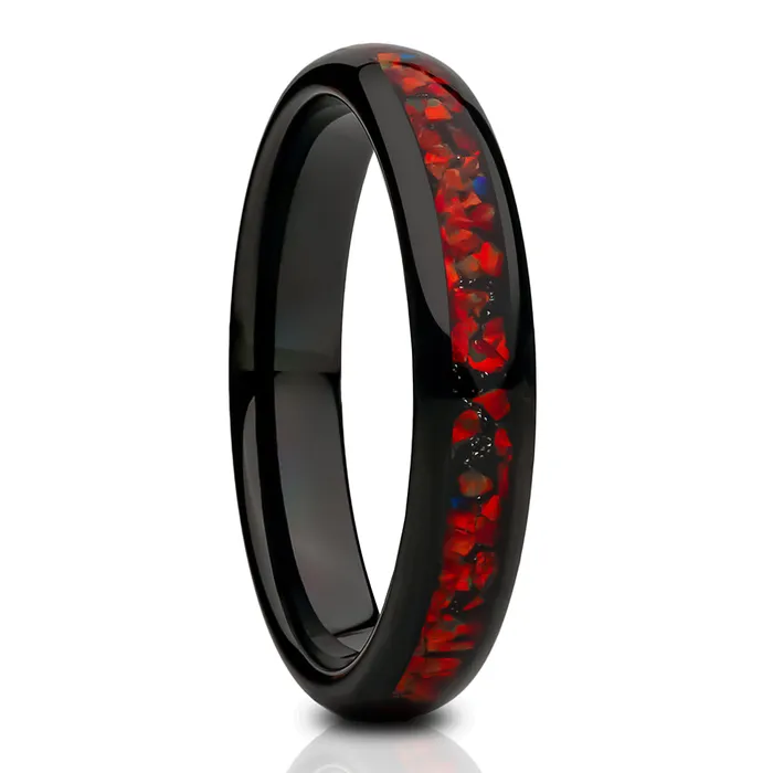 Rings 4mm Wedding Ring Galaxy Opal Wedding Ring Black Tungsten Ring Tungsten Wedding Band Clean Casting Jewelry