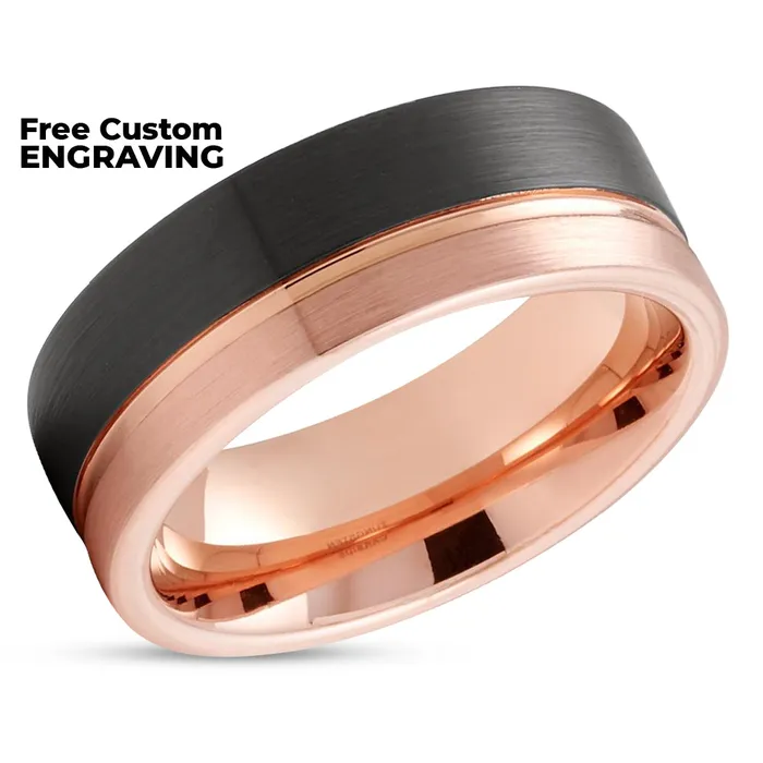Rings Clean Casting Jewelry Mens Rose Gold Tungsten Wedding Ring Black Tungsten Ring 8mm Wedding Ring Tungsten Carbide