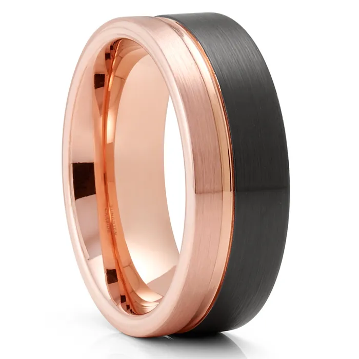 Rings Clean Casting Jewelry Mens Rose Gold Tungsten Wedding Ring Black Tungsten Ring 8mm Wedding Ring Tungsten Carbide