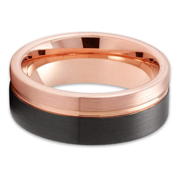 Rings Clean Casting Jewelry Mens Rose Gold Tungsten Wedding Ring Black Tungsten Ring 8mm Wedding Ring Tungsten Carbide