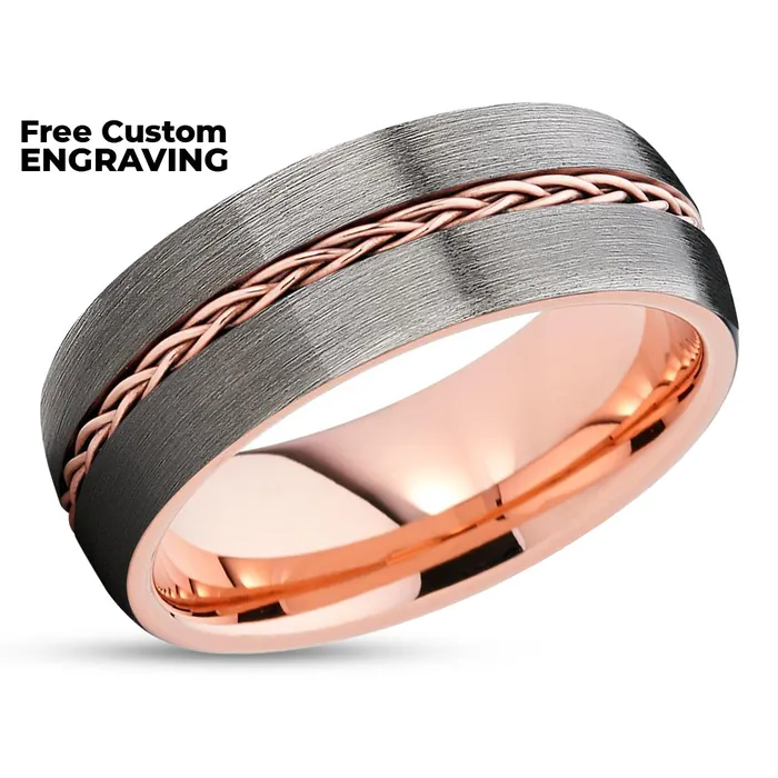 Rings Clean Casting Jewelry Rose Gold Tungsten Wedding Band Braid Ring Gunmetal Gray Tungsten Wedding Ring