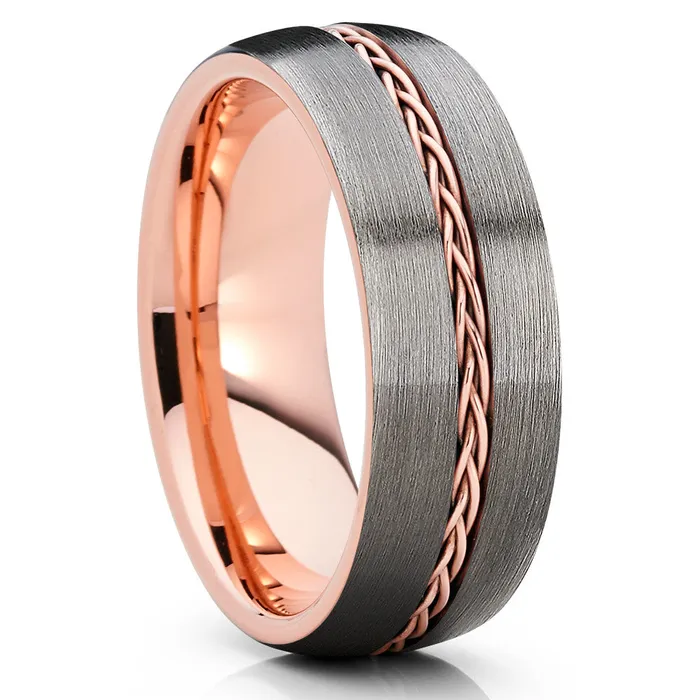 Rings Clean Casting Jewelry Rose Gold Tungsten Wedding Band Braid Ring Gunmetal Gray Tungsten Wedding Ring