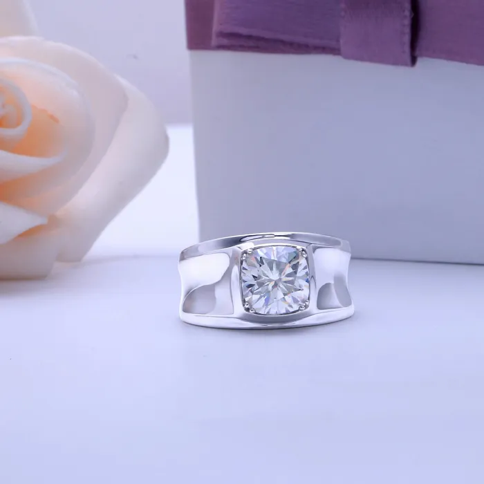 Rings Luxus Moissanite Rings Jewelry Platinum Plated Silver Wide Band Women Moissanite Ring 2ct