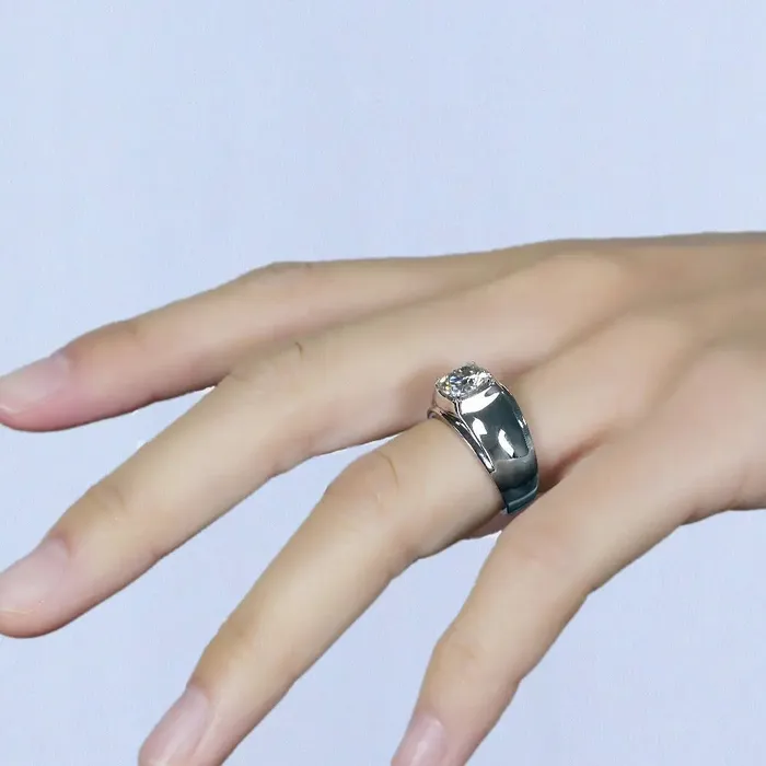 Rings Luxus Moissanite Rings Jewelry Platinum Plated Silver Wide Band Women Moissanite Ring 2ct