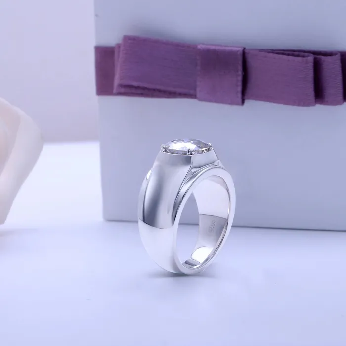 Rings Luxus Moissanite Rings Jewelry Platinum Plated Silver Wide Band Women Moissanite Ring 2ct