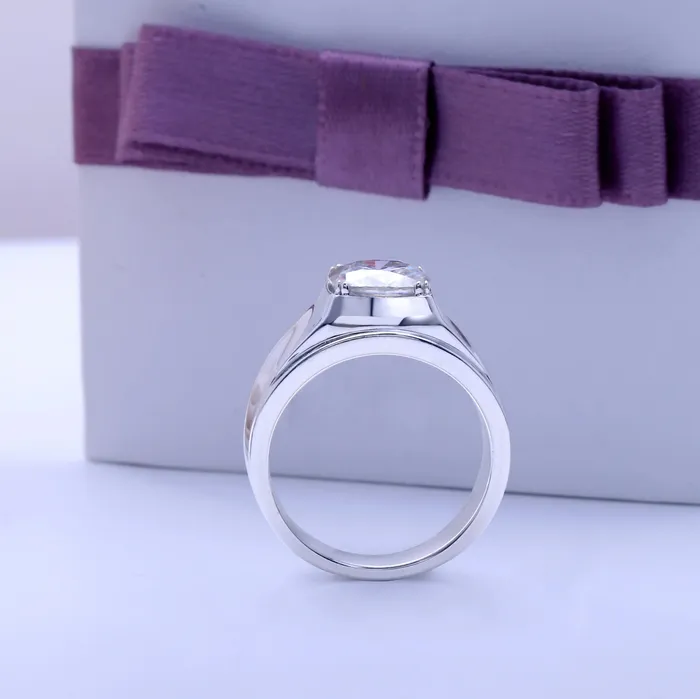 Rings Luxus Moissanite Rings Jewelry Platinum Plated Silver Wide Band Women Moissanite Ring 2ct